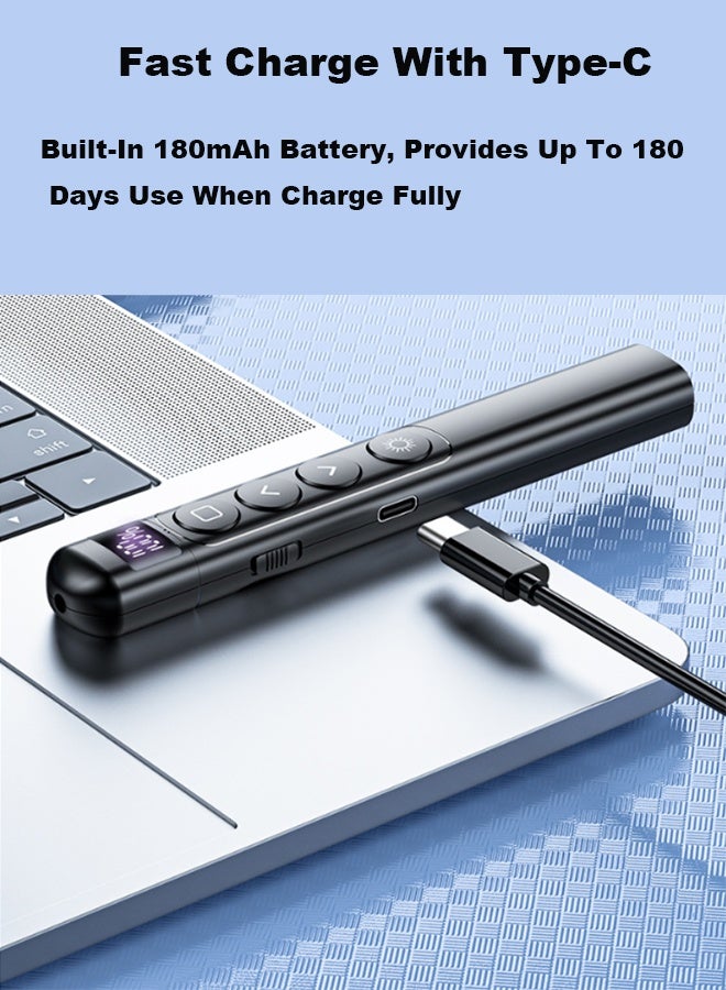 بكومور جهاز تحكم لاسلكي للعرض التقديمي مزود ببطارية ليثيوم مدمجة وشاشة عرض لمستوى البطارية، وجهاز تحكم عن بعد للعروض التقديمية بتردد 2.4 جيجاهرتز لبرامج PowerPoint/PPT/Keynote، ووظيفة توصيل وتشغيل USB لتحريك الشرائح، والتحكم في الارتباطات التشعبية ومستوى الصوت، ومتوافق مع أجهزة Mac/PC - Image 2